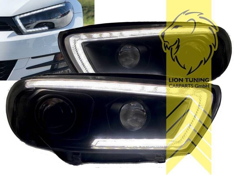 LT LED DRL Lightbar Headlights VW Scirocco 137 138 3 08-14 black Xenon D1S LHD