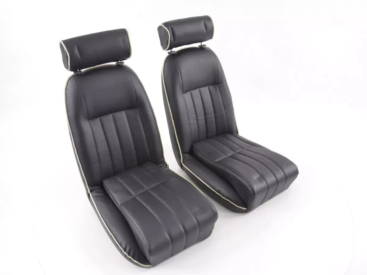 FKA Pair Bucket Seats Headrests White Piping Classic Car Retro Kit Vintage