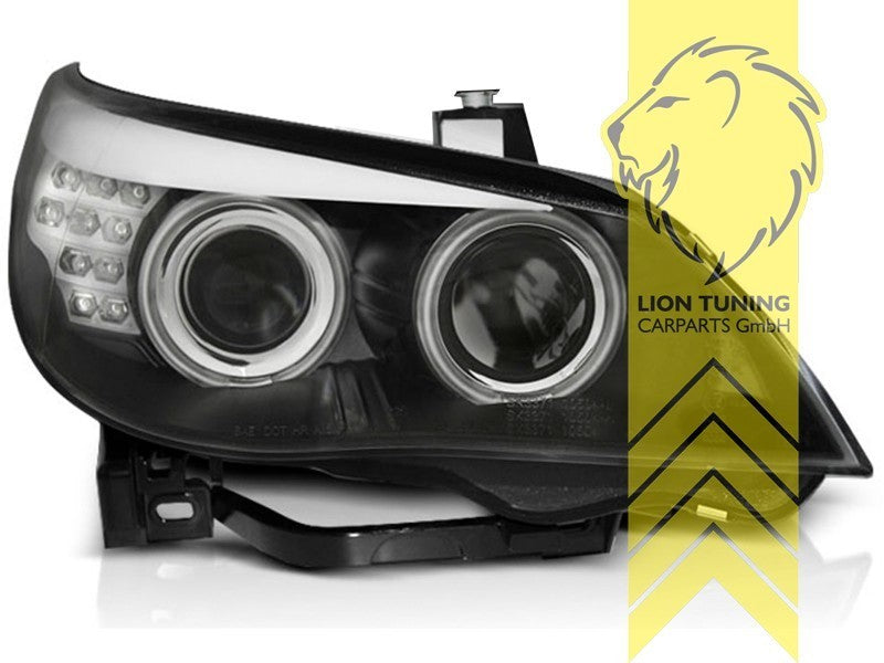LT Pair LED DRL CCFL Halo Ring Headlights BMW E60 Sedan E61 Touring black LHD