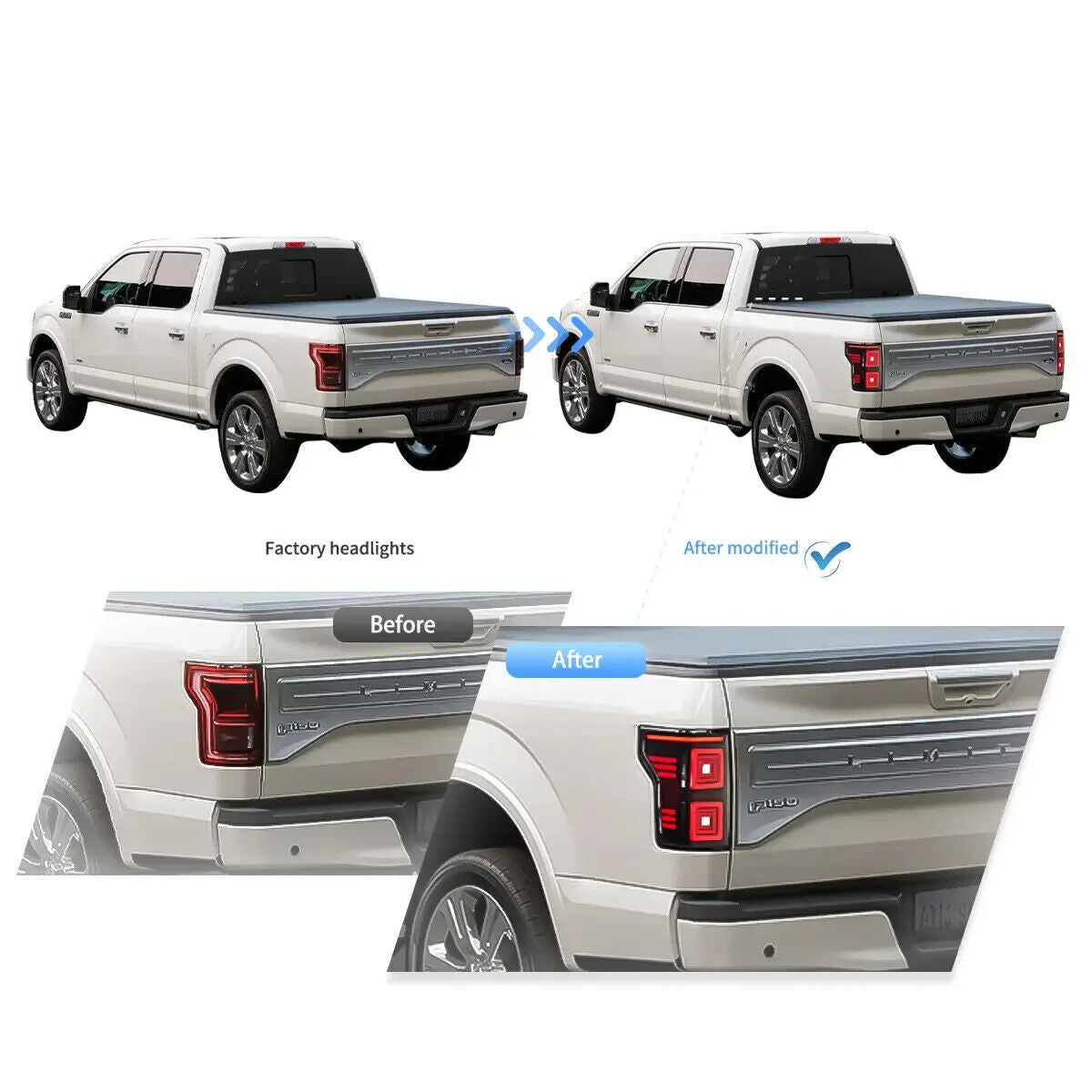VLAND 15-20 Ford F150 13 P552 Lightbar LED DRL Rear Lights Tail Lamps LHD