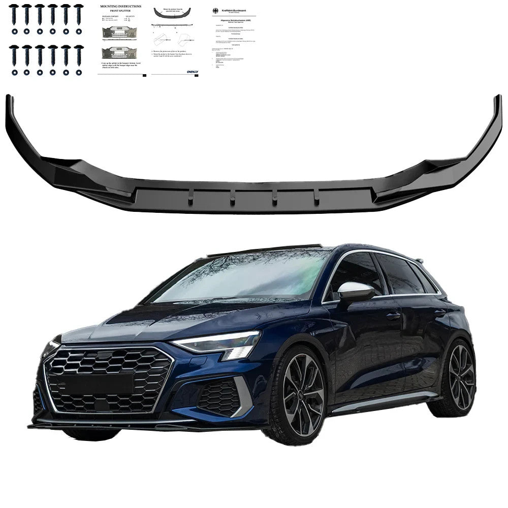 OW Front Bumper Lip Splitter AUDI A3 S-Line S3 8Y 20-24 Sedan Sportb Gloss Black
