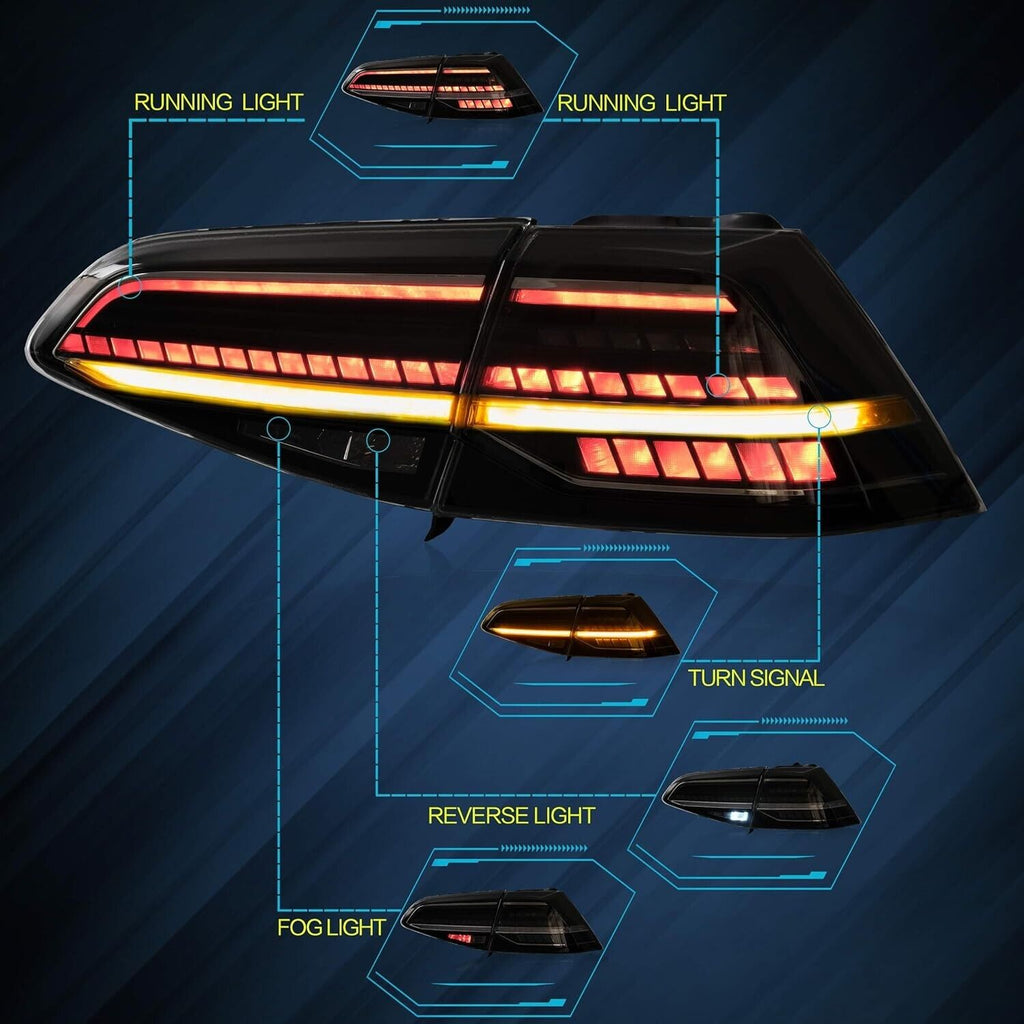 VLAND Golf 7 - 7.5 13-20 Lightbar LED SEQUENTIAL Rear Lights Smoked LHD