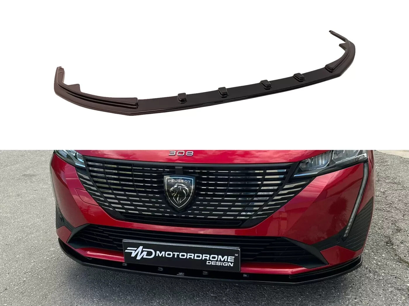Motordrome Front Bumper Lower Splitter Peugeot  308 Mk3 2021+ Gloss Black