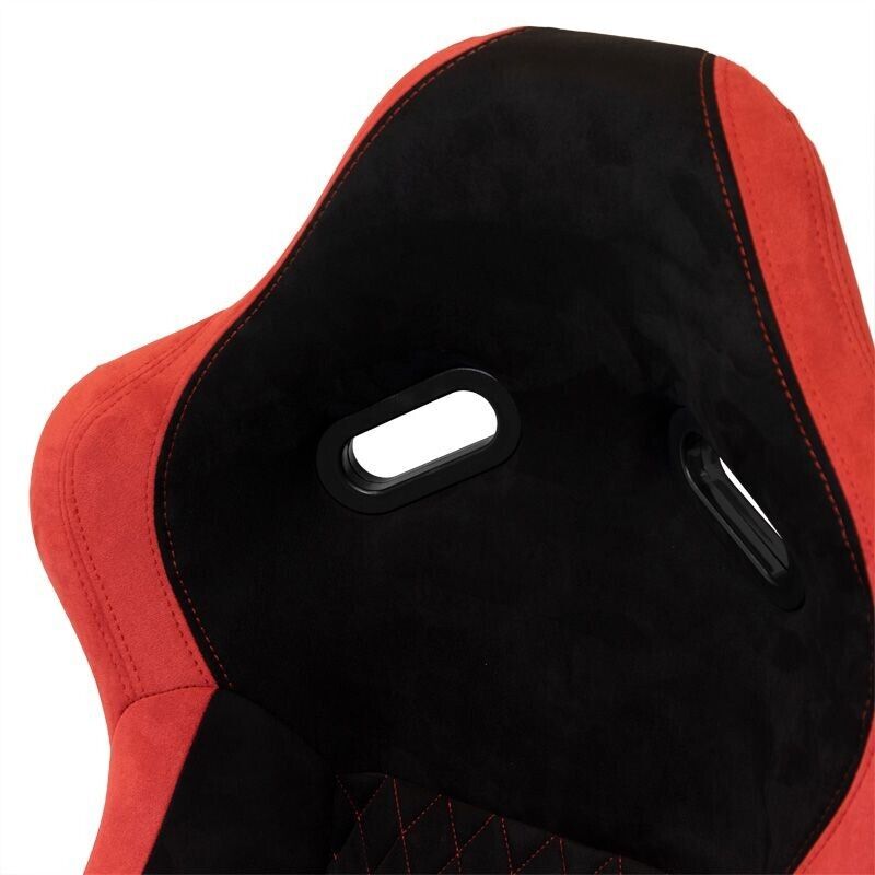 ATS x1 Luxe Fixed Hard Back Paintable Universal Sports Bucket Seat Black Red Diamond Stitch Alcantara