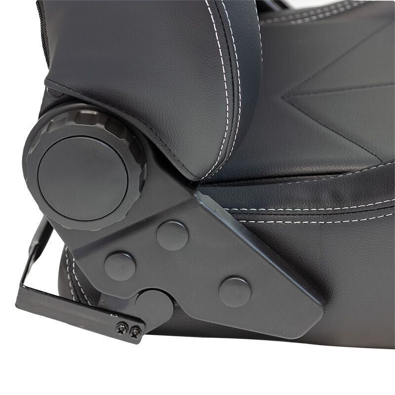 AUTOSTYLE x1 Universal Single Sports Race Bucket Seat Black Synthetic Leather with Silver Stitch + slide runners