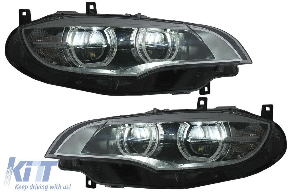 KT Pair LED DRL Headlights  Xenon Angel Eyes 3D Dual Halo BMW X6 E71 08-12 LHD