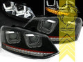 LT Pair LED DRL Lightbar Headlights VW Polo 6R 6C 09-17 U-Tube DYNA black LHD