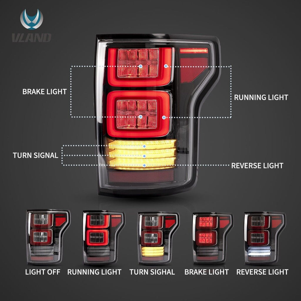 VLAND 15-20 Ford F150 13 P552 Lightbar LED DRL Rear Lights Tail Smoke DYNAMIC