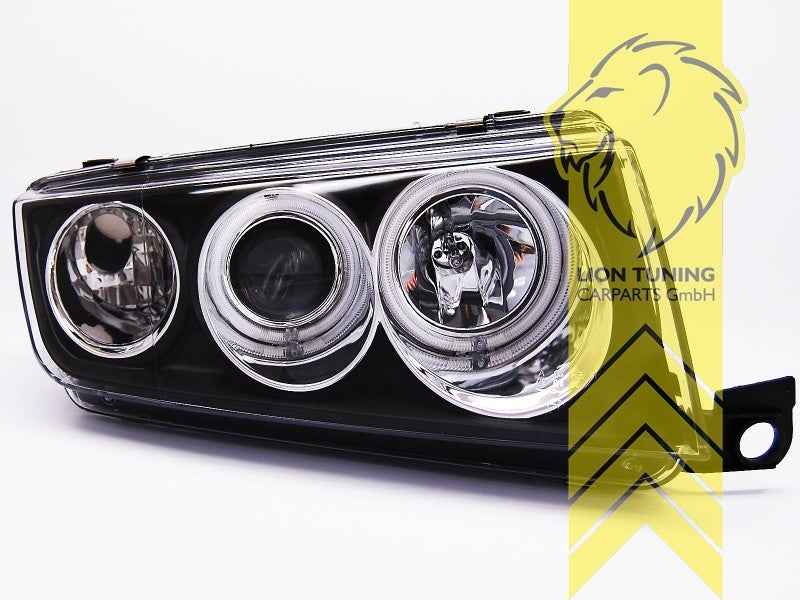 LTG Pair LED Halo Ring Headlights Skoda Fabia 1 6Y Sedan Combi 99-07 Black LHD