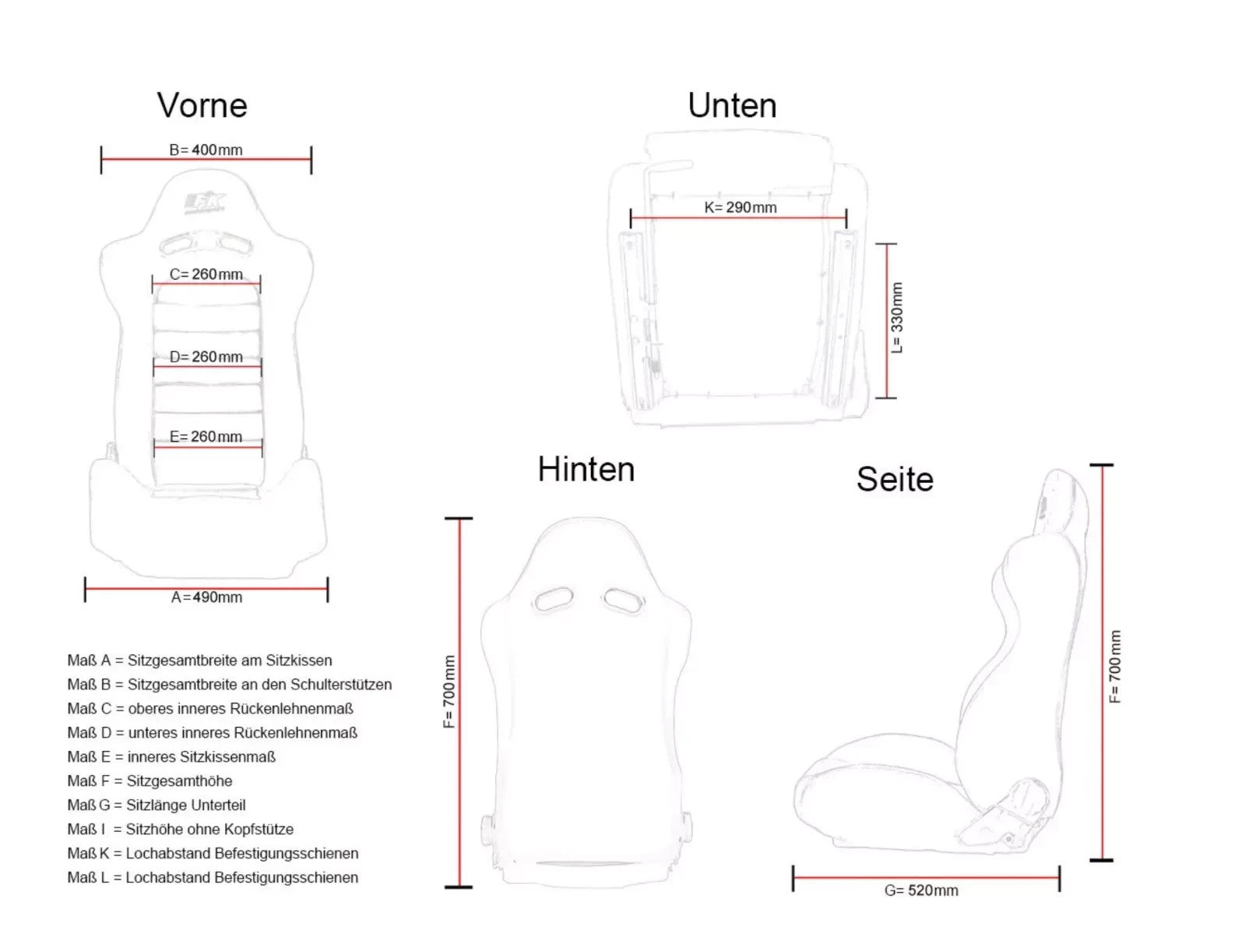 FKA Pair Red Bucket Seats Headrests Classic Car Retro Kit Vintage Fixed Back