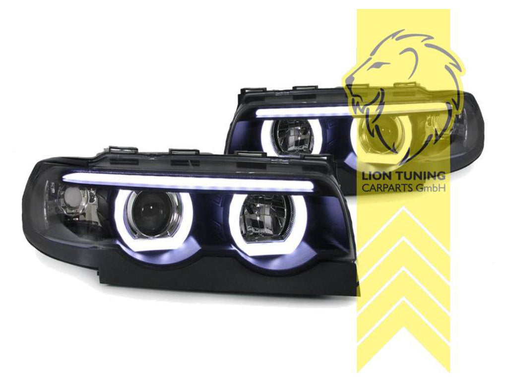 LT Pair LED DRL Halo Lightbar Headlights BMW E38 black 94-08 H1 / H1 Servo LHD