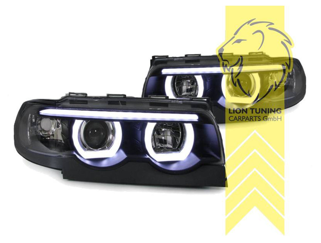 LT Pair LED DRL Halo Lightbar Headlights BMW E38 black 94-08 H1 / H1 Servo LHD