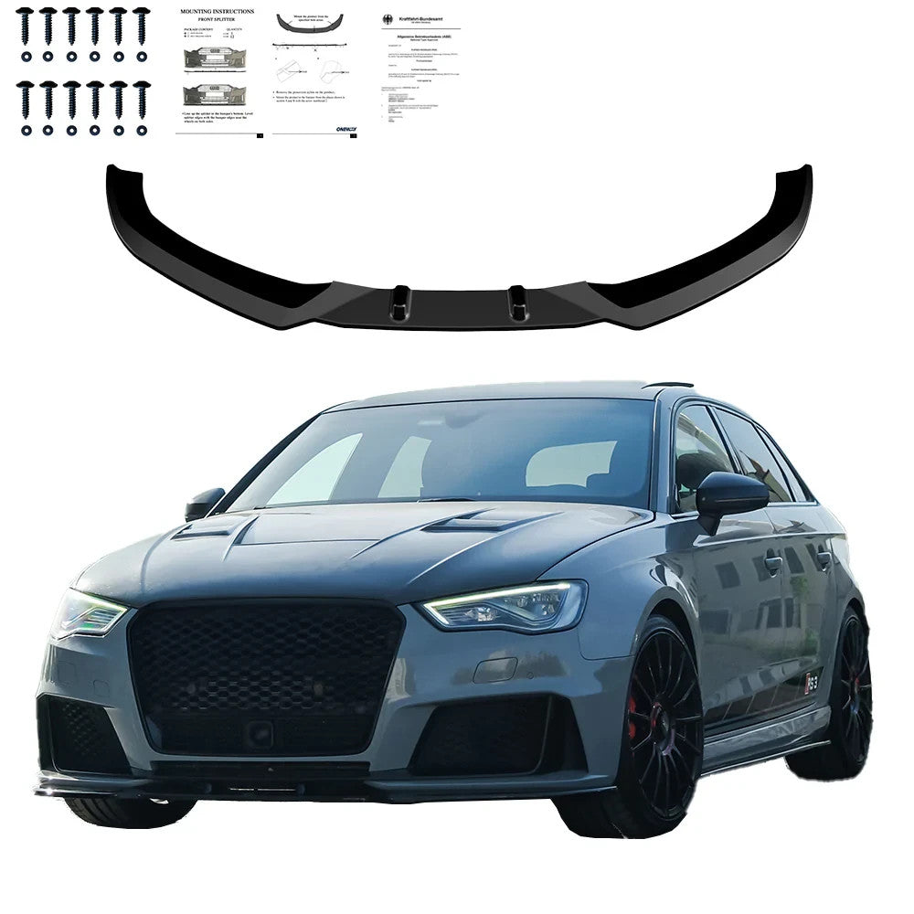 OW Front Bumper Lip Splitter AUDI RS3 8V 15-16 Sportback Gloss Black