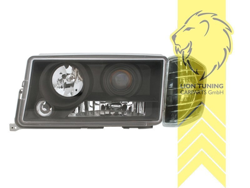 LTG Pair LED Halo Ring Headlights W201 190E 82-93 H1 + H7 Black LHD