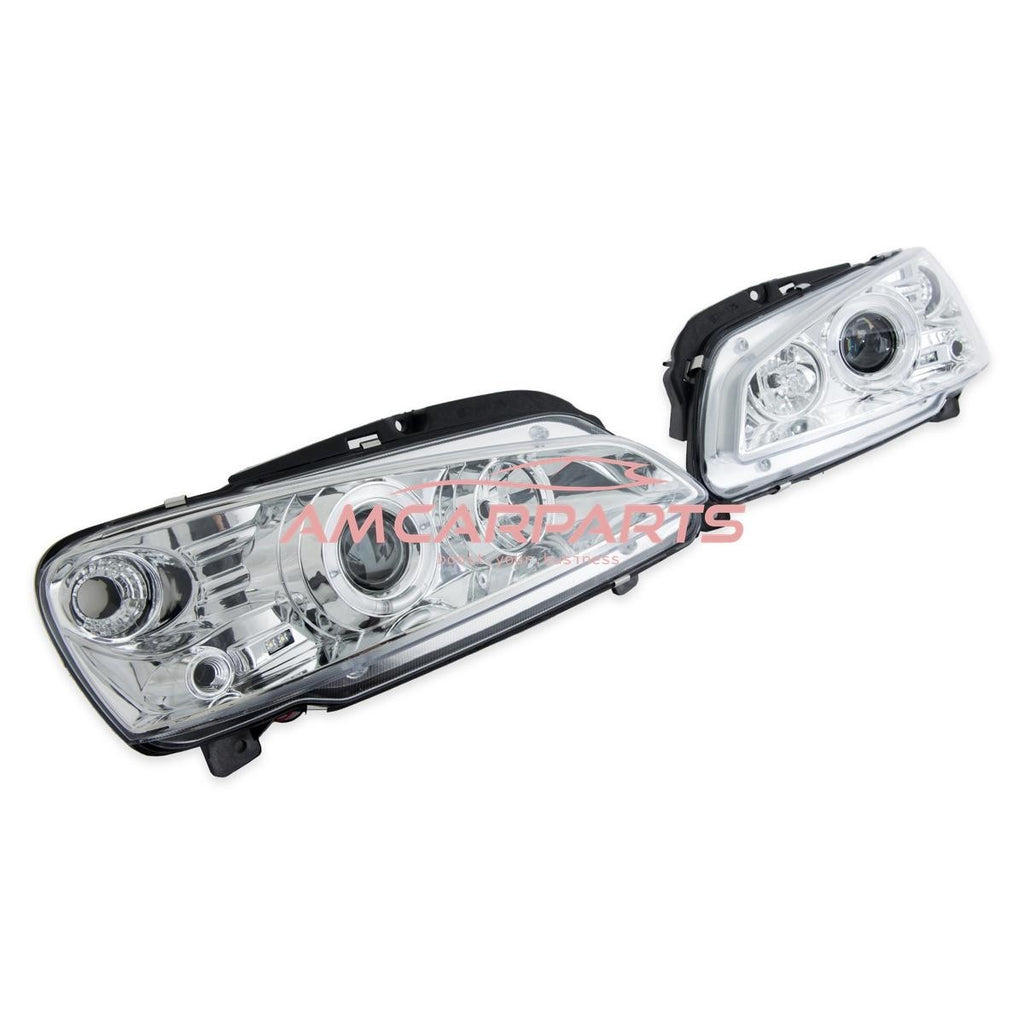 AMCP Pair LED Halo Ring Headlights PEUGEOT 106 96-03 Chrome LHD