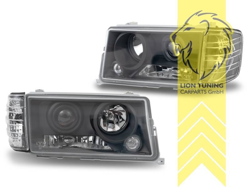 LTG Pair LED Halo Ring Headlights W201 190E 82-93 H1 + H7 Black LHD