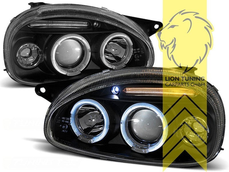 LTG Pair LED DRL Halo Ring Headlights Opel Corsa B Combo B 71 93-01 Black LHD