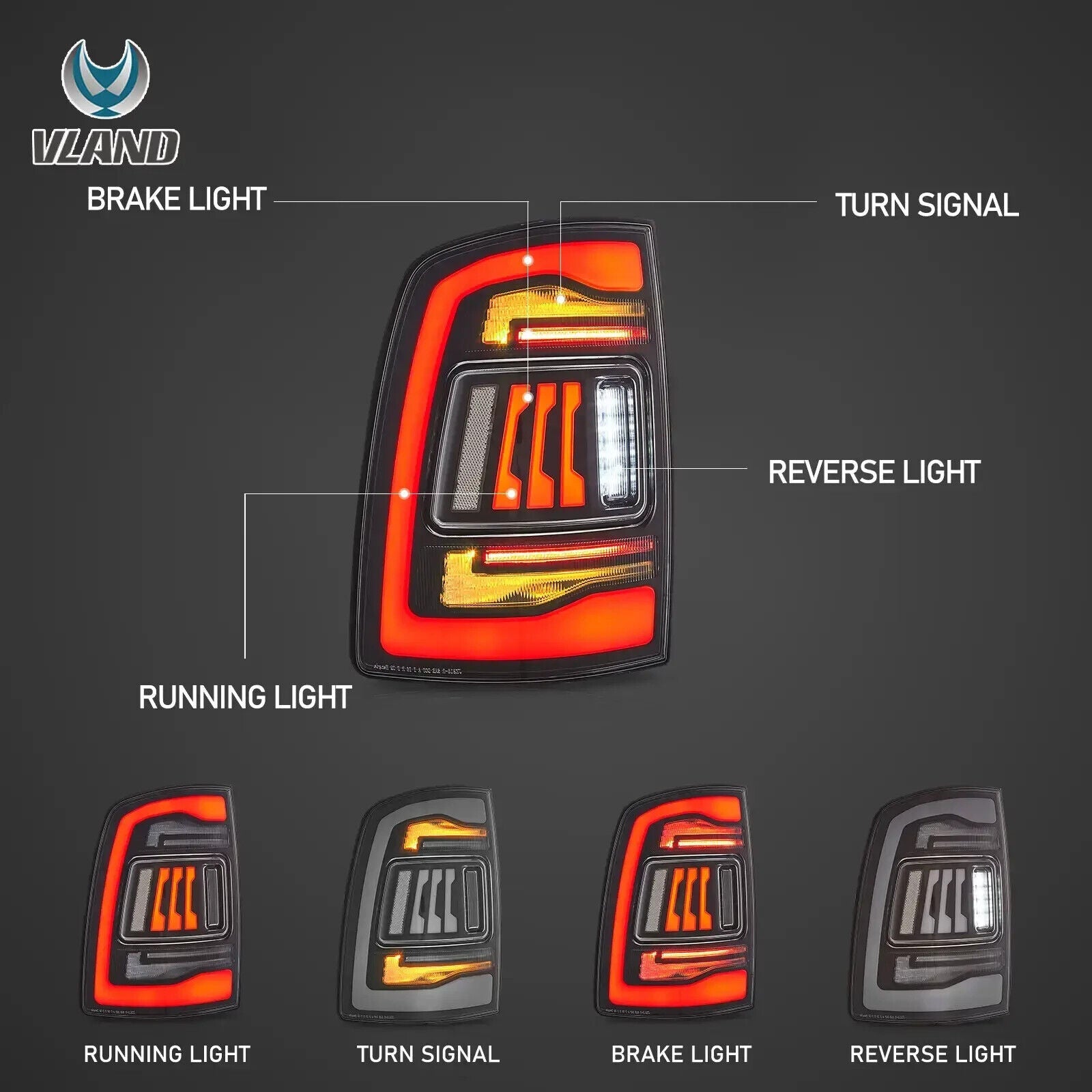 VLAND 09-18 Dodge Ram 1500 2500 3500 Lightbar LED DRL Rear Lights Tail Lamps
