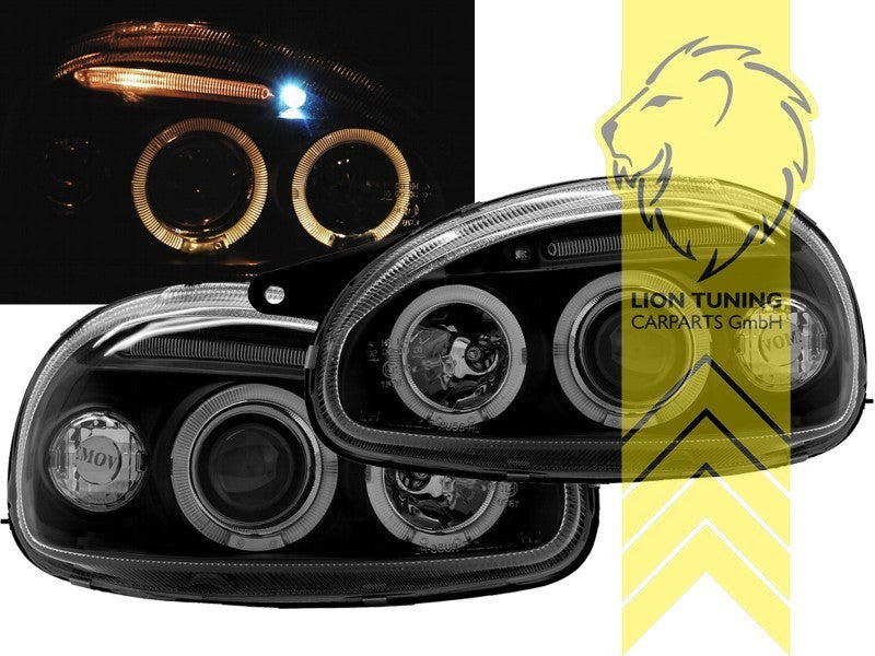 LTG Pair LED DRL Halo Ring Headlights Opel Corsa B Combo B 71 93-01 Black LHD