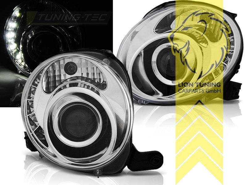LTG Pair LED DRL Halo Headlights Fiat 500 312 595 695 07-15 Abarth chrome LHD