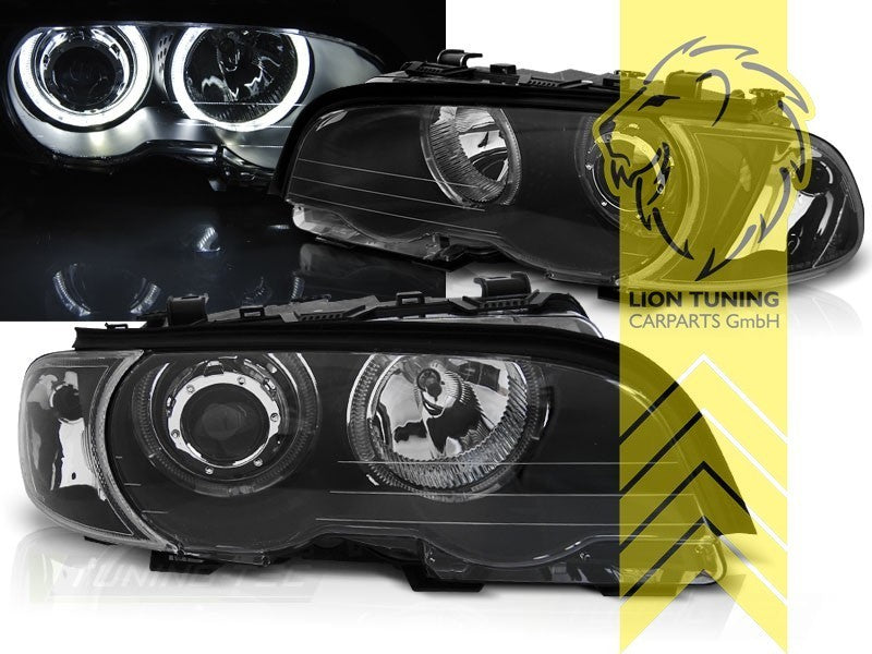 LTG Pair LED DRL CCFL Halo Ring Headlights BMW E46 99-03 Coupe Cabrio Black LHD