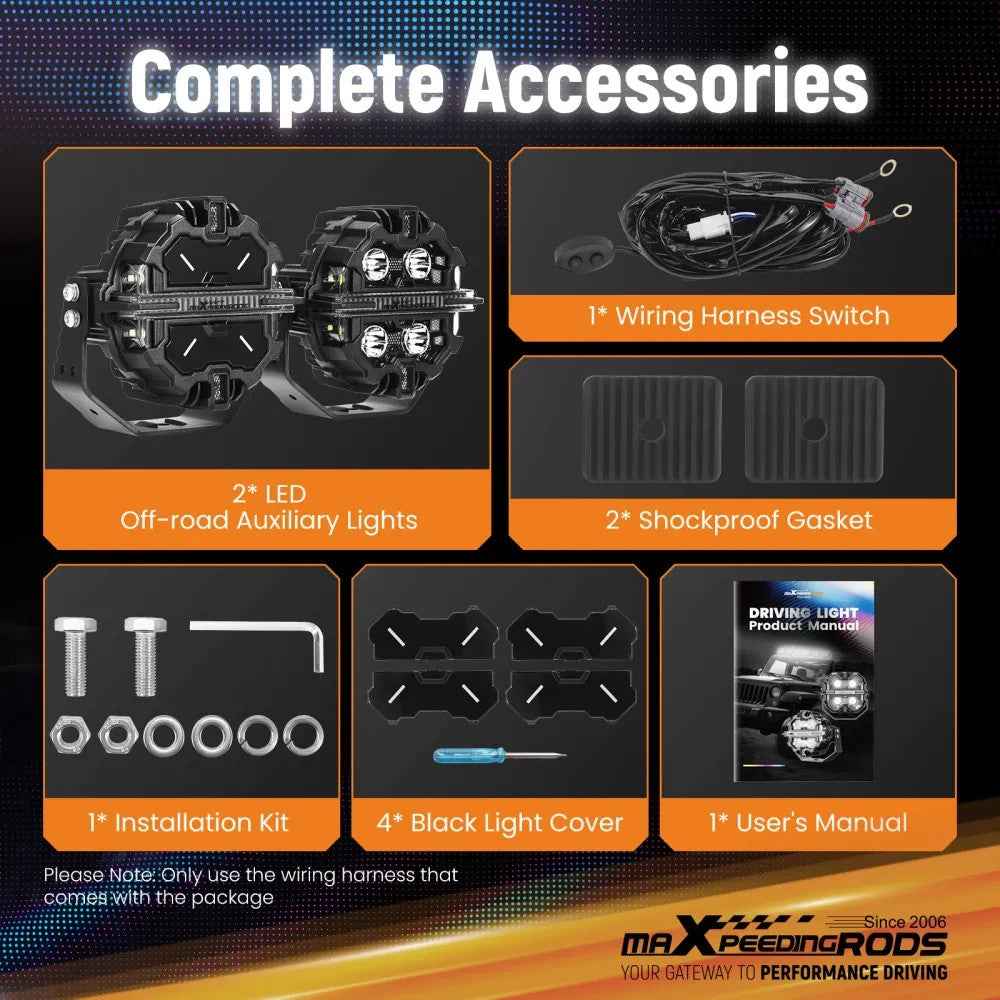 MXPR 5" 212W LED Headlights Fog Lights Spot Beam RGB DRL Round Pod Lamps