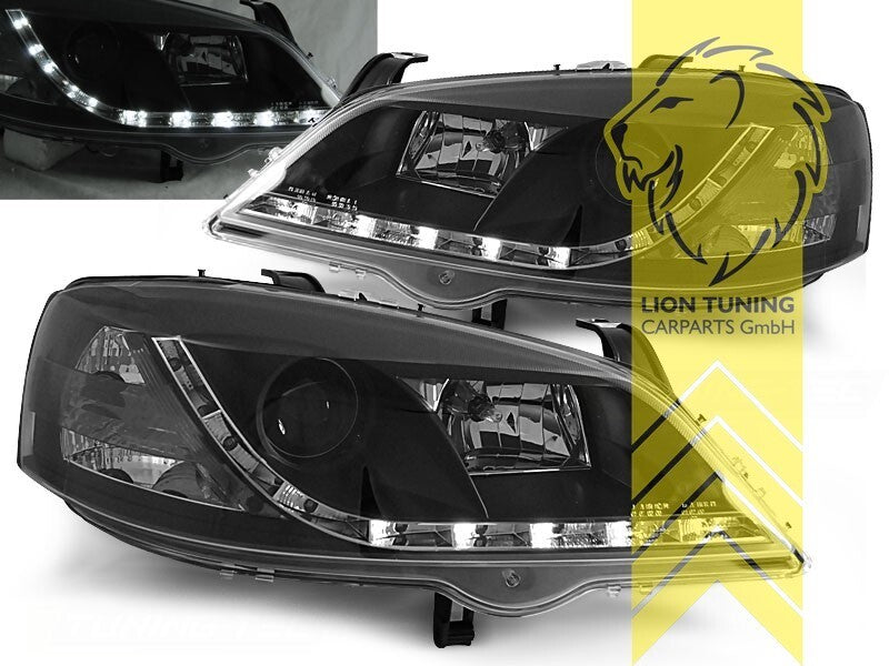 LT Pair LED DRL Lightbar Headlights Opel Vauxhall Astra G Black 98-05 Black LHD