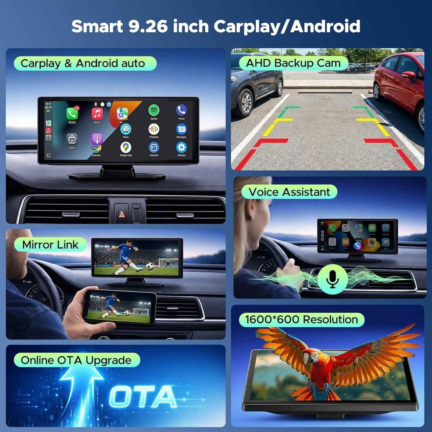 LO 9.26" Touch Screen 2.5K Dash Cam Car Stereo Carplay Android GPS + Rear Camera