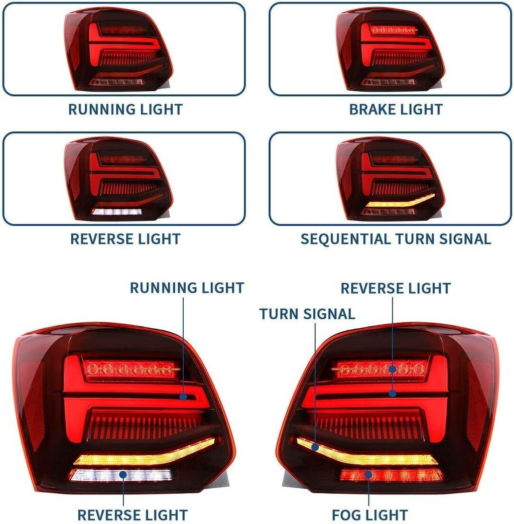 VLAND Pair Polo MK5 6R 6C TSI LWB SWB 09-17 Lightbar Sequential LED DYNAMIC Rear Lights RHD