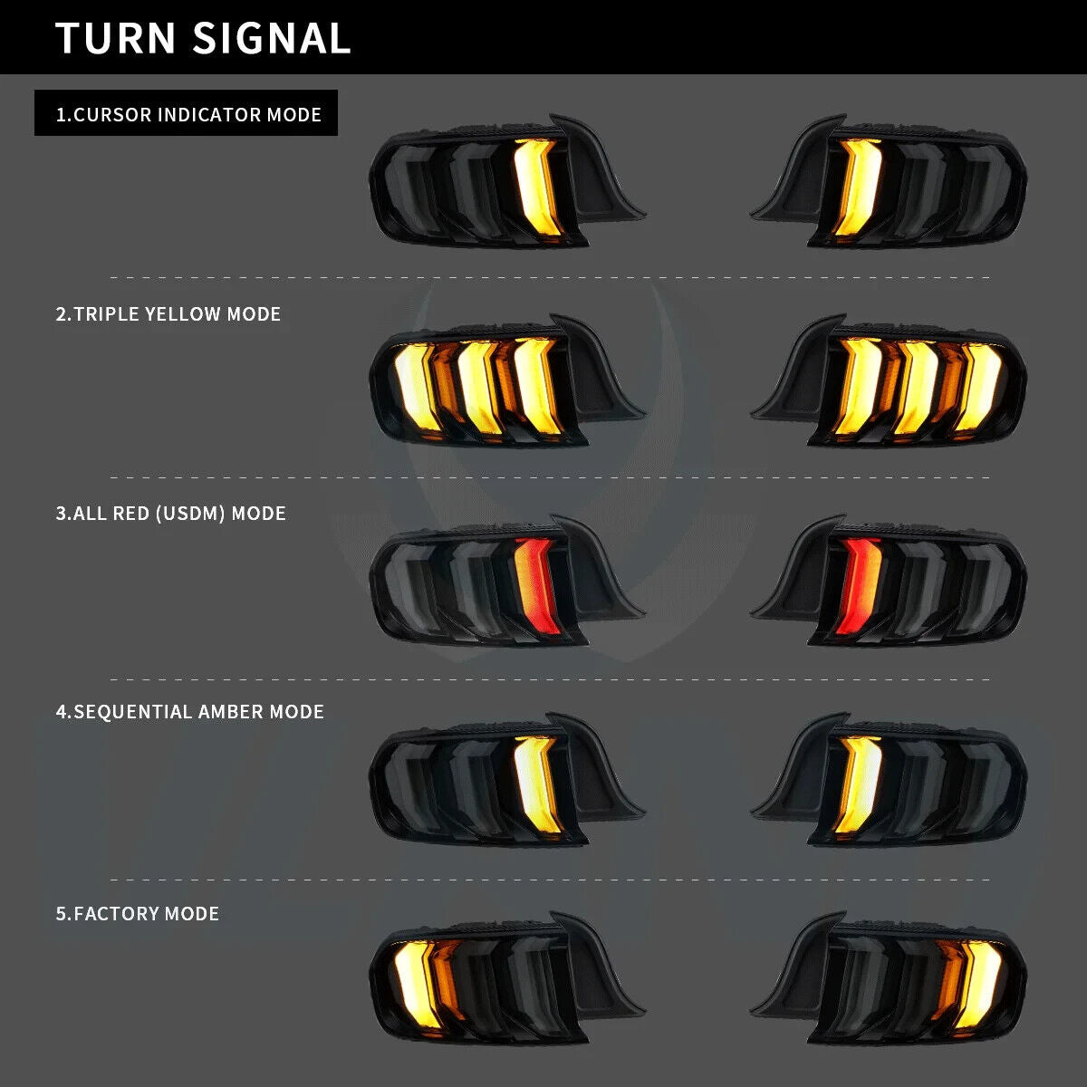 VLAND  15-23 Ford Mustang 6 MK6 S550 5 Mode Dynamic Lightbar LED DRL Rear Lights