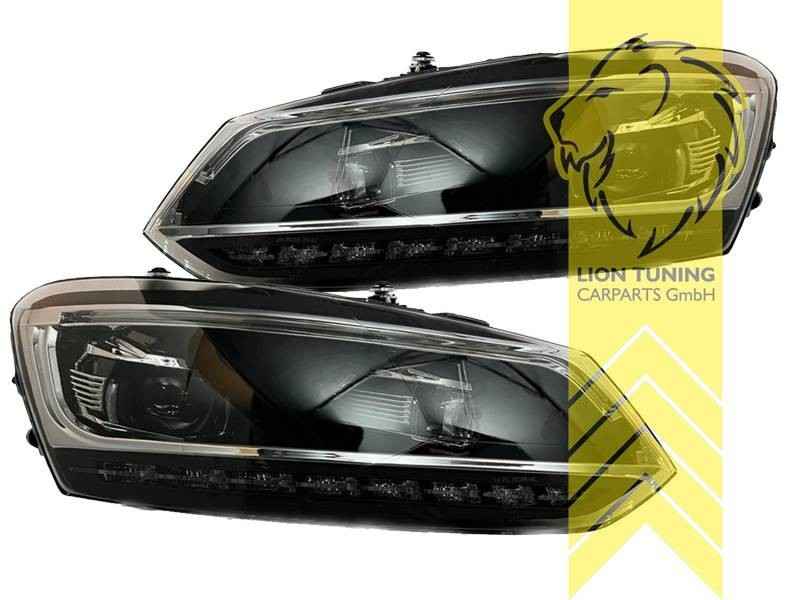 LT Pair LED DRL Halo Lightbar Headlights VW Polo 6R 6C 09-17 black LHD