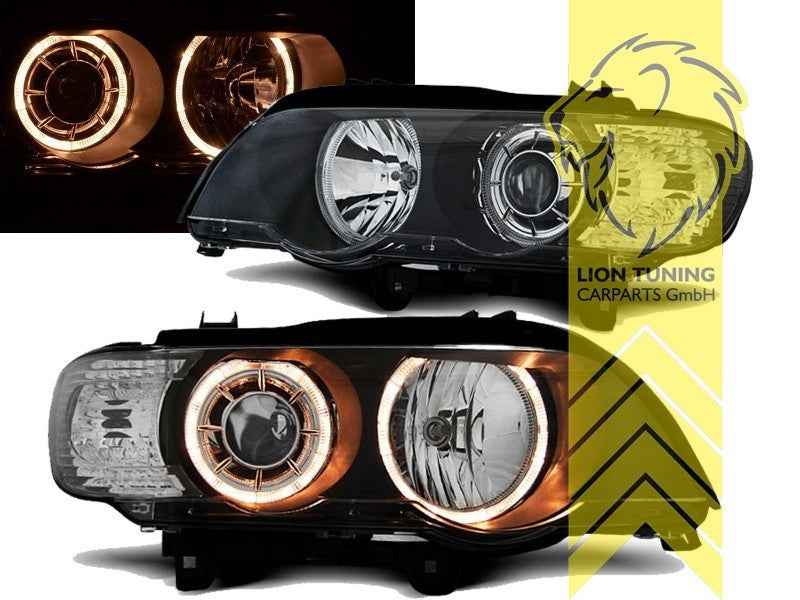 LTG Pair DEPO LED DRL Halo Ring Headlights BMW X5 E53 00-03 black RHD / LHD