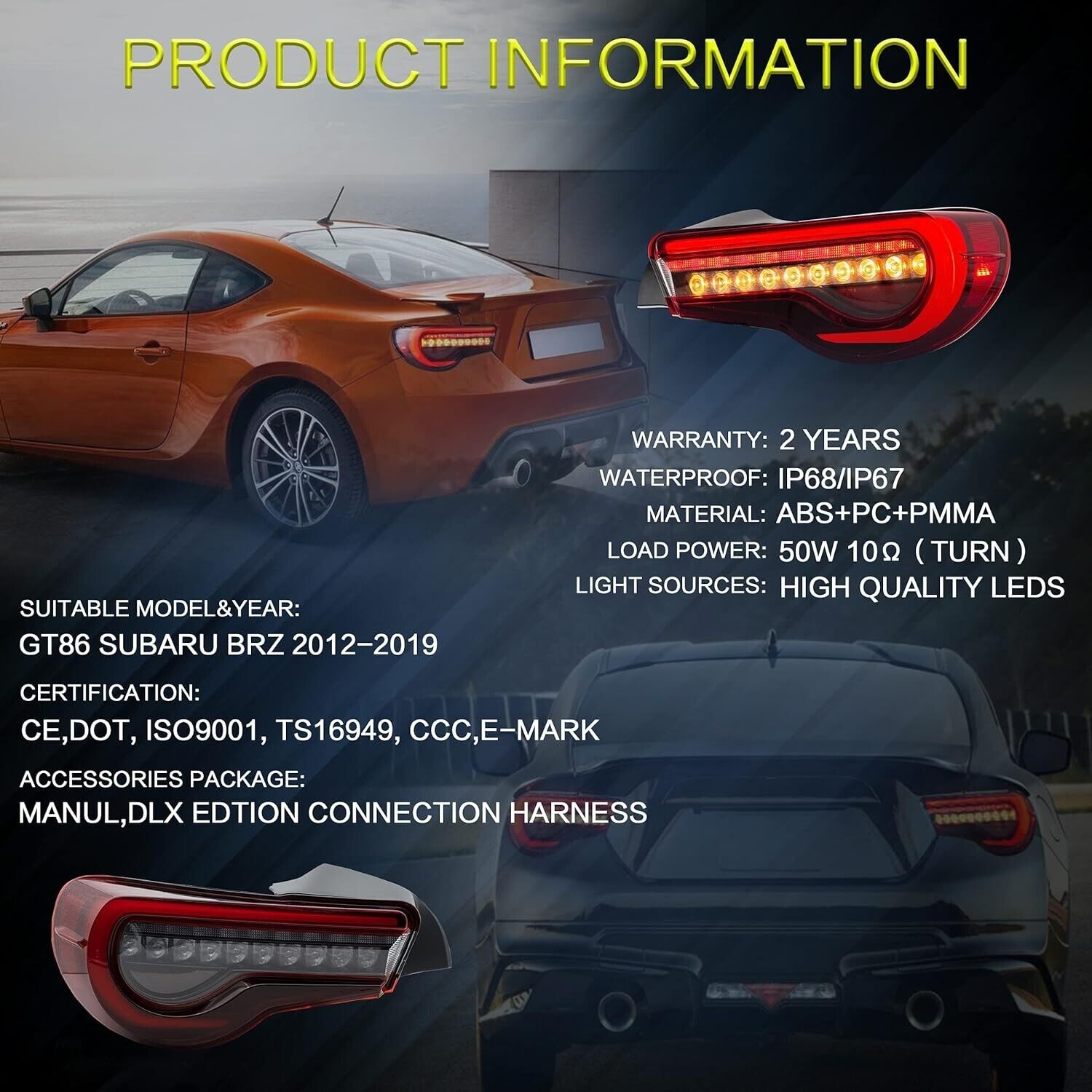 VLAND Toyota 86 GT86 BRZ Scion FR-S Lightbar LED DRL Rear Lights Tail Lamps LHD