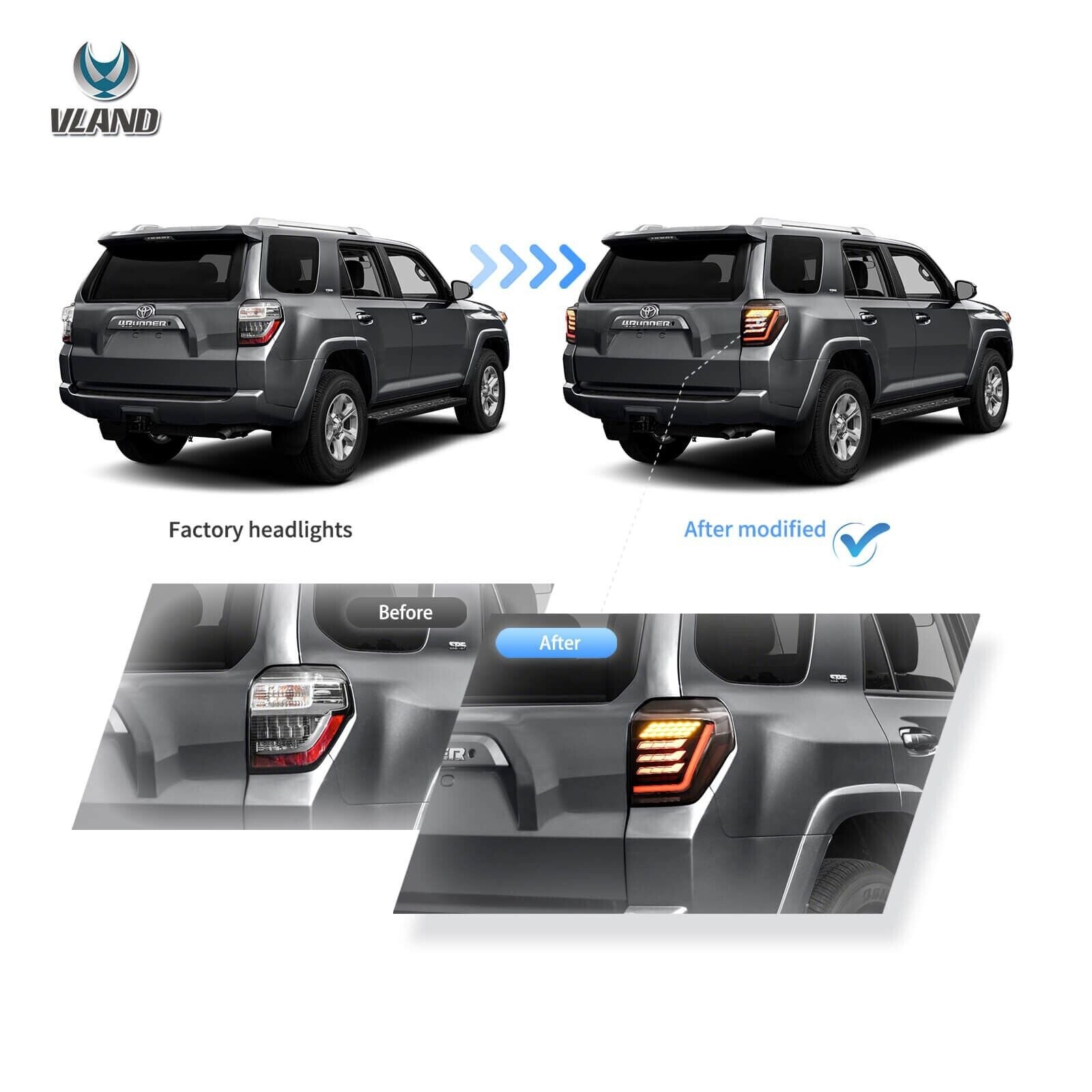 VLAND 10-23 Toyota 4Runner 5 MK5 N280 LED Lightbar Rear Lights DYNAMIC WELCOME Tail Lamps