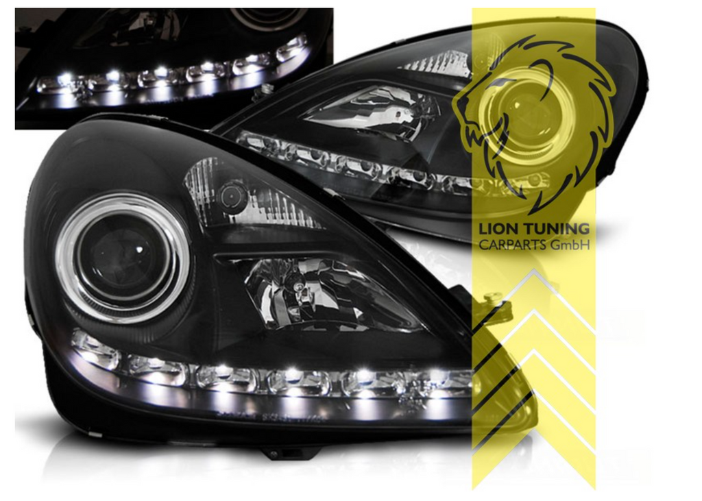 LT Pair LED DRL Halo Ring Eye XENON Headlights Mercedes Benz SLK R171 black LHD