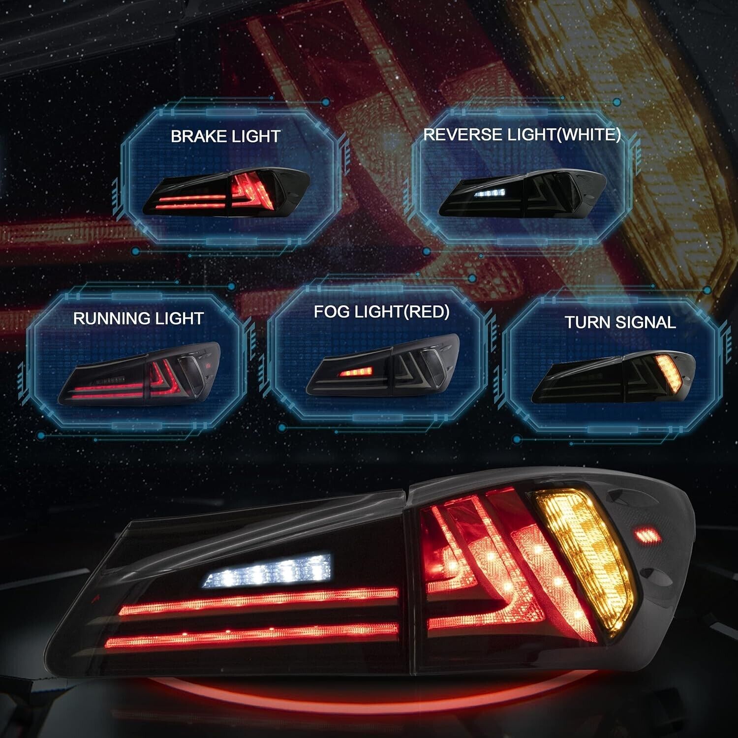 VLAND Lexus IS250 IS350 06-12 Lightbar LED DRL Sequential Rear Lights Tail Lamps