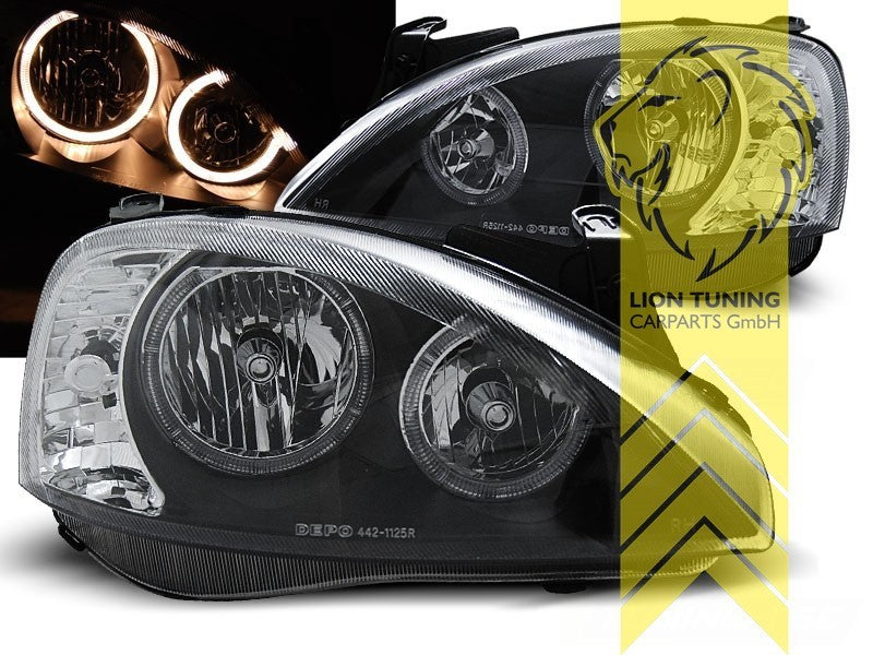 LTG DEPO Pair LED DRL Halo Ring Headlights Opel Corsa C Combo C 00-12 black LHD