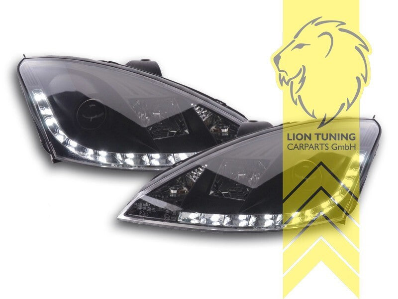 LT LED DRL Lightbar Headlights Ford Focus 1 MK1 DAW DBW DFW DNW HB SW Black LHD