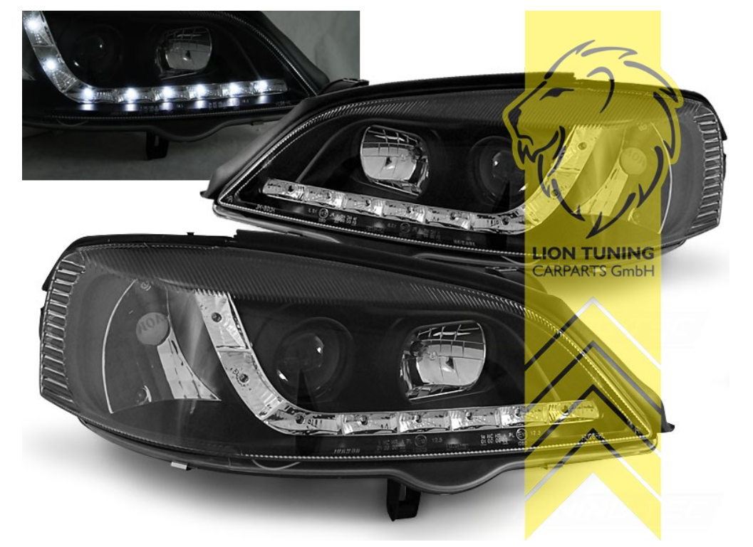 LT Set LHD Astra G 98-05 black LED DRL Lightbar Halo Headlights LHD