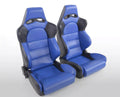 FK Pair Universal Reclining Big Side Bolster Bucket Seats Blue & Black +slides