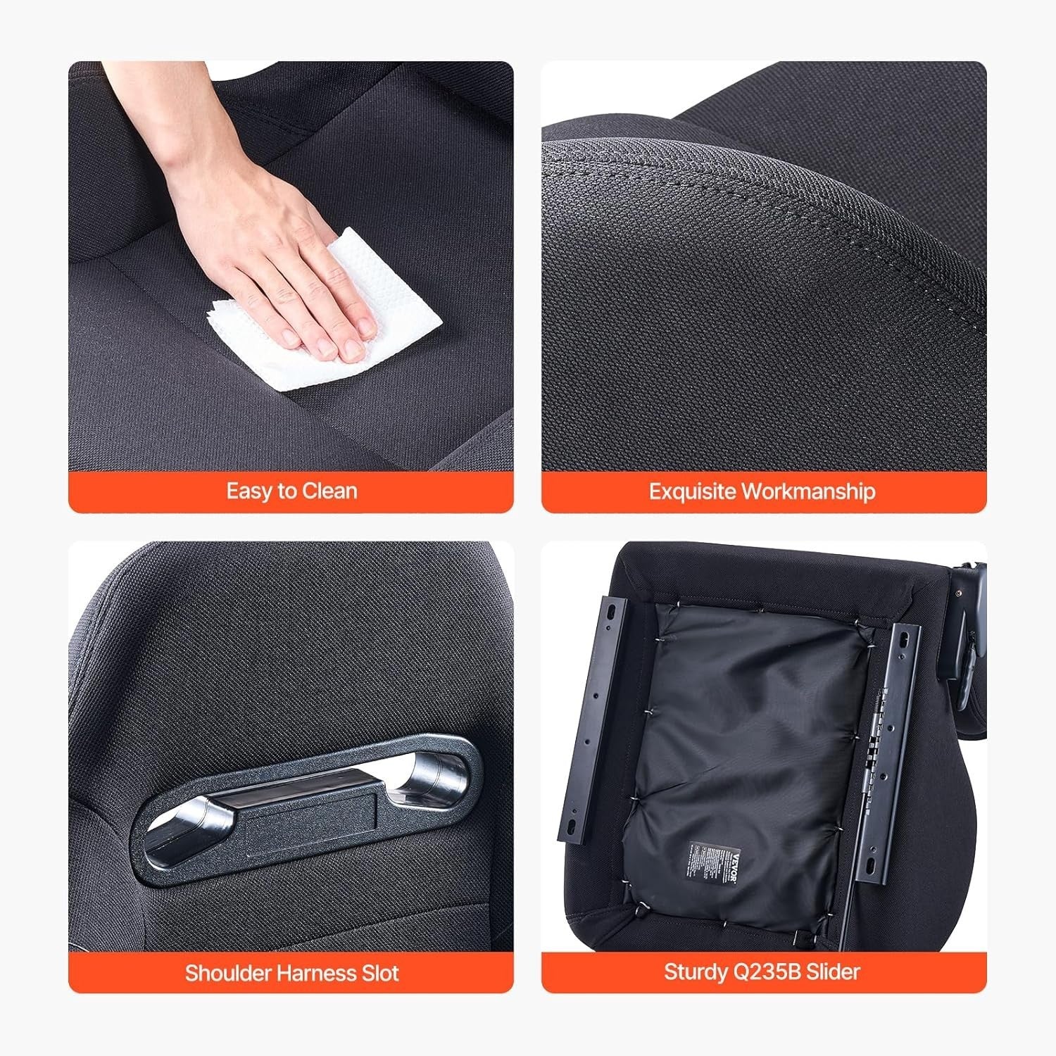 VVR Pair Universal Car Van Camper Bucket Seats black textile slides