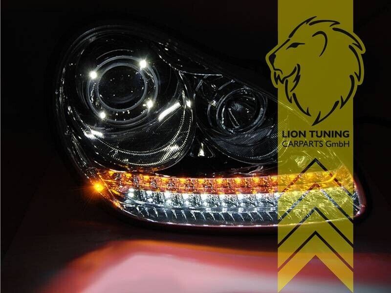 LT Pair LED Headlights Lightbar DRL Porsche Cayenne XENON 02-07 9PA chrome LHD