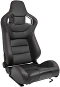 UK STOCK - ATS RK x2 Sports Bucket Seats Black Red Stitch recline + runners