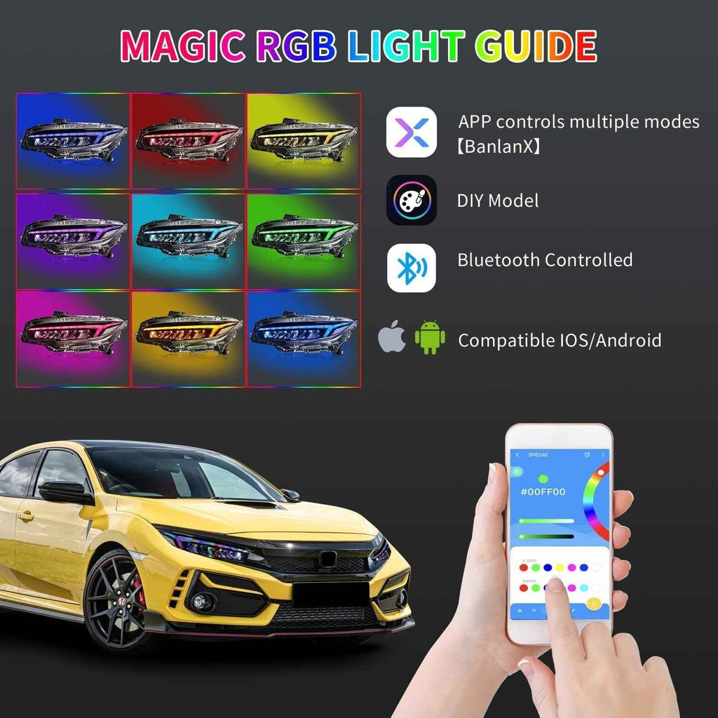 AC Pair RGB LED DRL Rear lights Tail Honda Civic 10 Seden Hatchback R 16-21