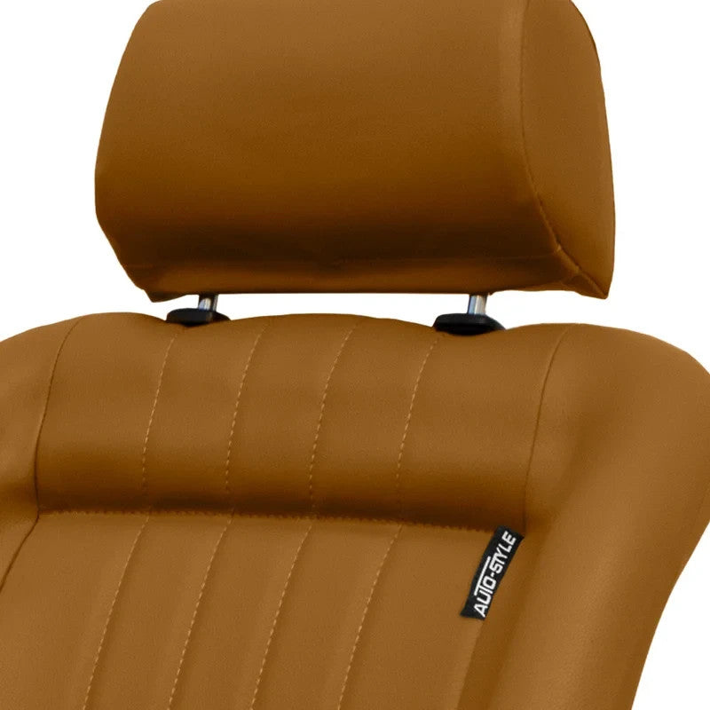UK Auto-Style Pair Beige Tan Bucket Seats Headrests Classic Car Retro Vintage