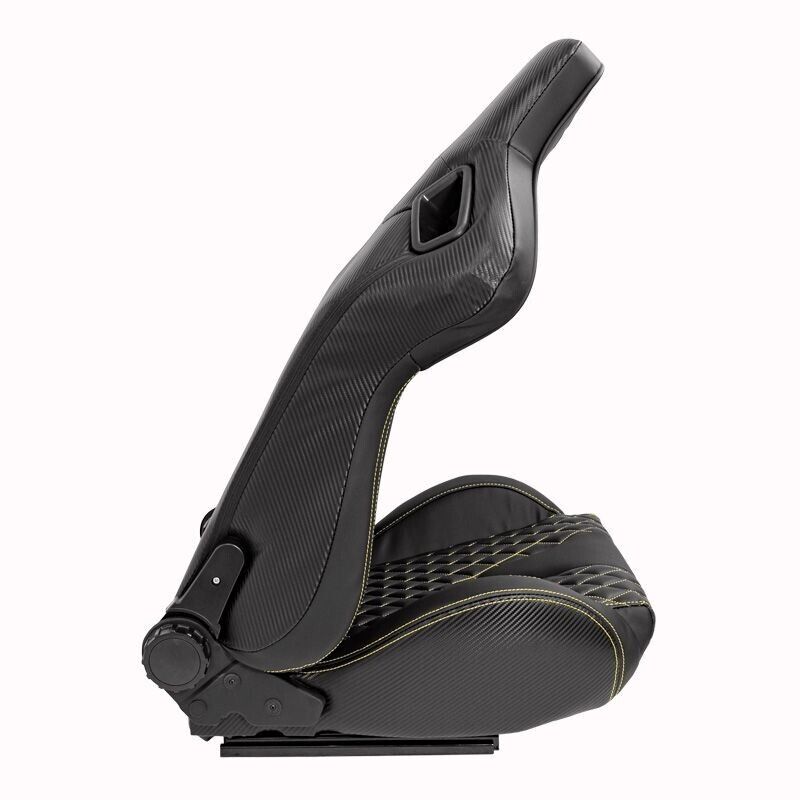 Auto-Style AK x1 Univ Reclining Sports Bucket Seat Black & Yellow Diamond Stitch Quilted Carbon Fibre Style + slide runners