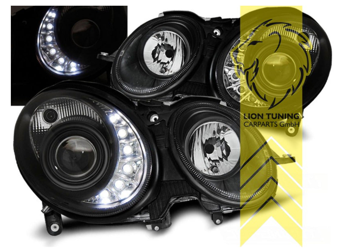 LT Pair LED DRL Halo Headlights Mercedes W211 S211 02-06 E-Class black XENON LHD