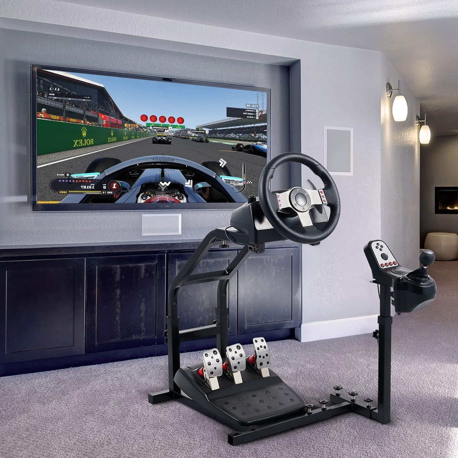 Driving Sim Racing Wheel Stand Frame for Steering Wheel & Pedals + Gear Shifter