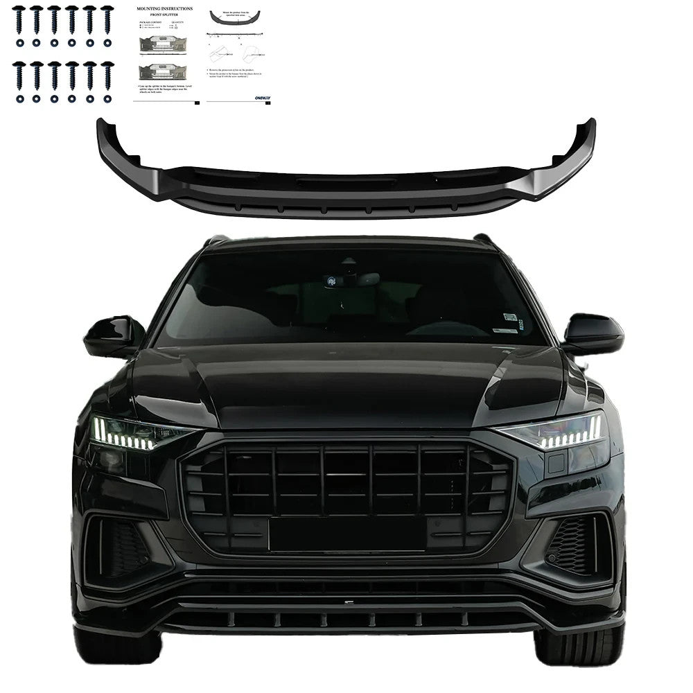 OW Front Bumper Lip Splitter AUDI SQ8 / Q8 S-Line Mk1 2018-2023 Gloss Black