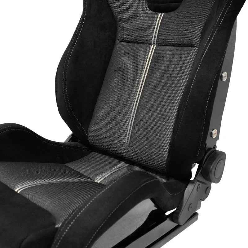 ATS x1 Universal Recline Bucket Seat ‎Black Suede + Grey Mesh Fabric + runners